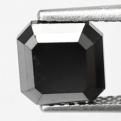 1.98 Carat Asscher Cut Black Diamond, Heated Jet Black, 6.70mm