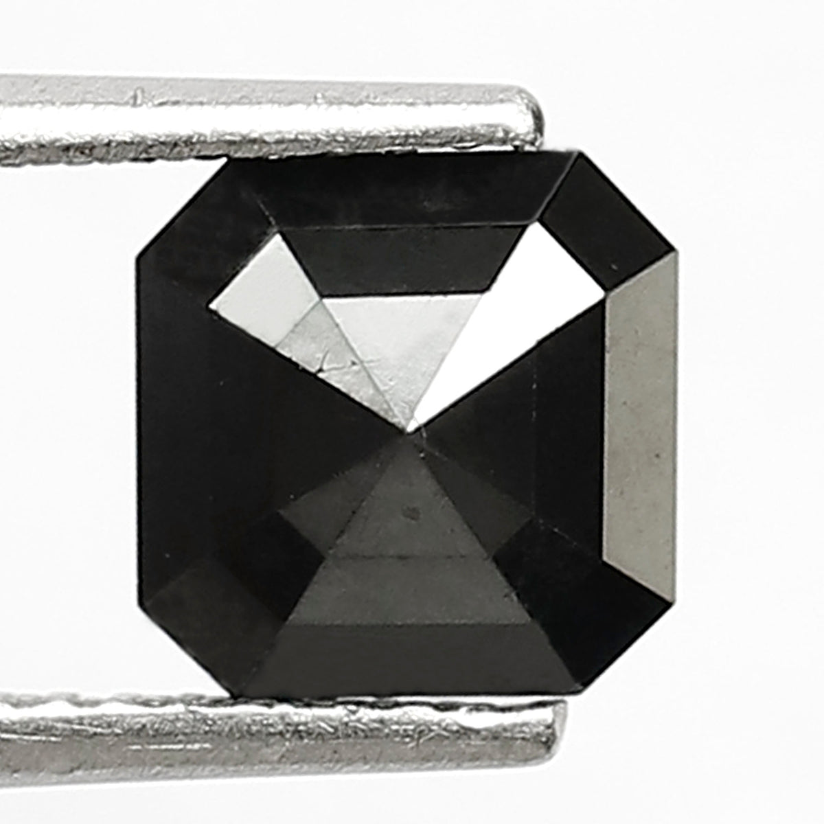 1.98 Carat Asscher Cut Black Diamond, Heated Jet Black, 6.70mm