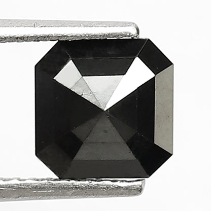 1.98 Carat Asscher Cut Black Diamond, Heated Jet Black, 6.70mm