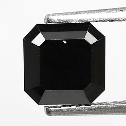 1.98 Carat Asscher Cut Black Diamond, Heated Jet Black, 6.70mm