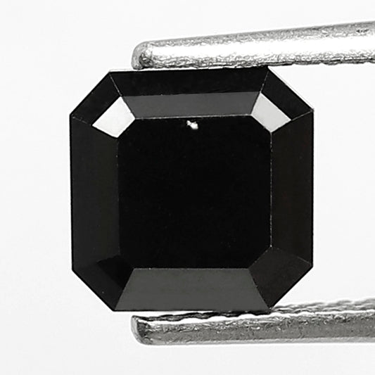 1.98 Carat Asscher Cut Black Diamond, Heated Jet Black, 6.70mm