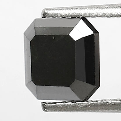 1.98 Carat Asscher Cut Black Diamond, Heated Jet Black, 6.70mm