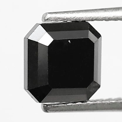 1.98 Carat Asscher Cut Black Diamond, Heated Jet Black, 6.70mm