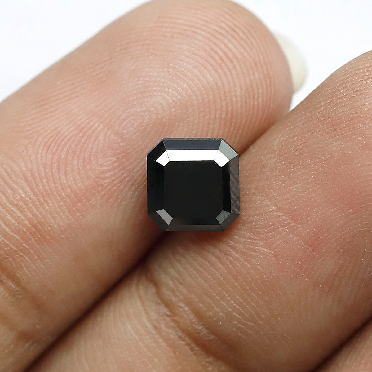 1.98 Carat Asscher Cut Black Diamond, Heated Jet Black, 6.70mm