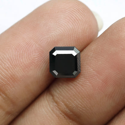 1.98 Carat Asscher Cut Black Diamond, Heated Jet Black, 6.70mm