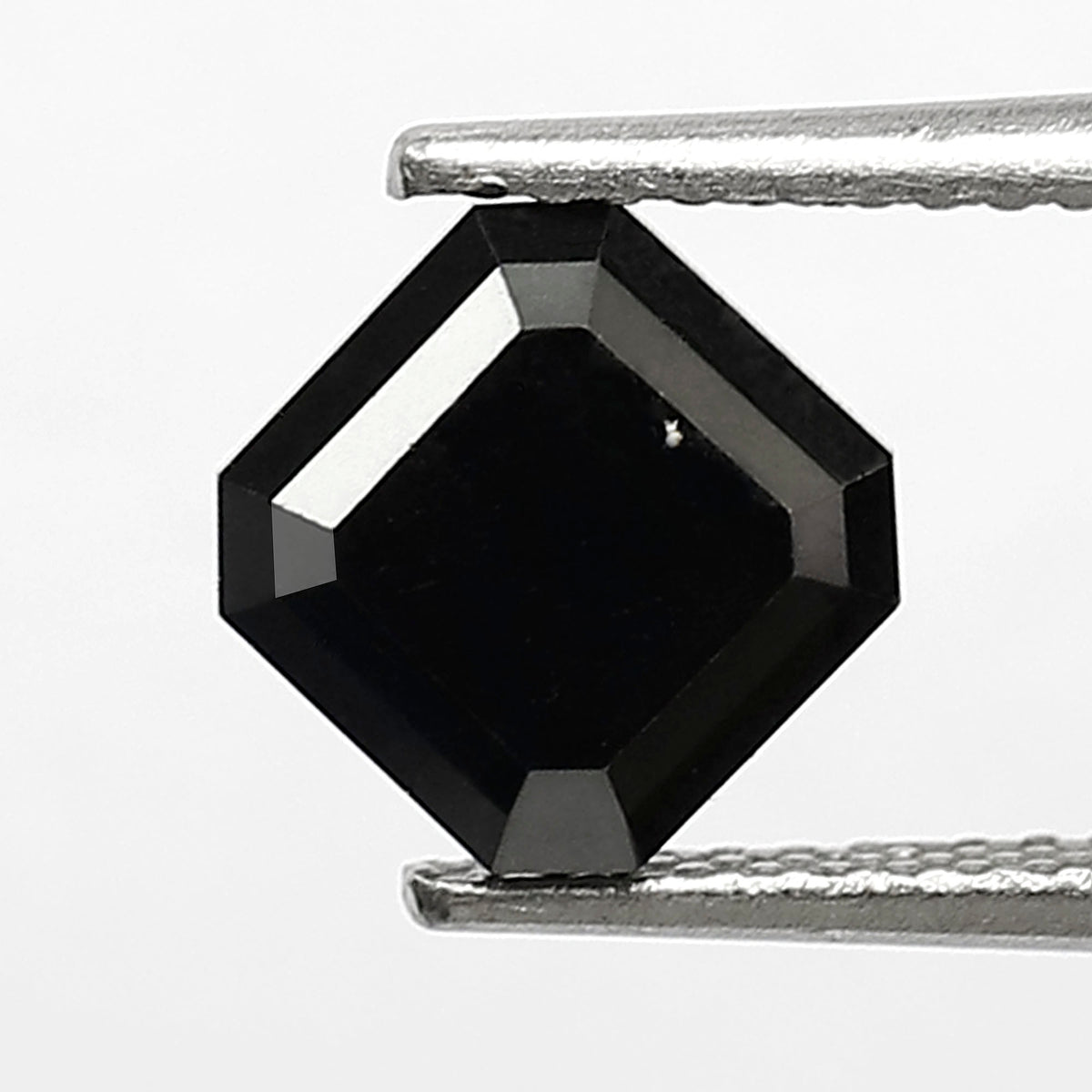 1.98 Carat Asscher Cut Black Diamond, Heated Jet Black, 6.70mm