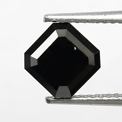 1.98 Carat Asscher Cut Black Diamond, Heated Jet Black, 6.70mm