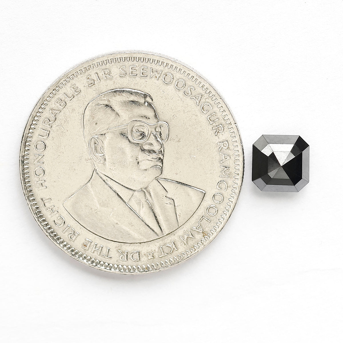 1.98 Carat Asscher Cut Black Diamond, Heated Jet Black, 6.70mm