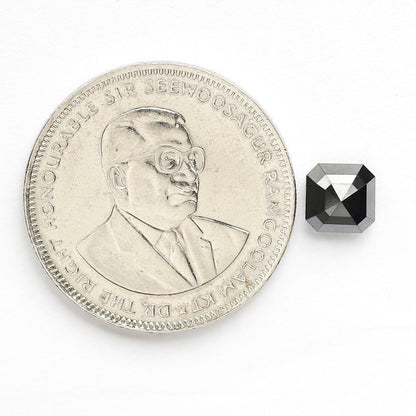 1.98 Carat Asscher Cut Black Diamond, Heated Jet Black, 6.70mm