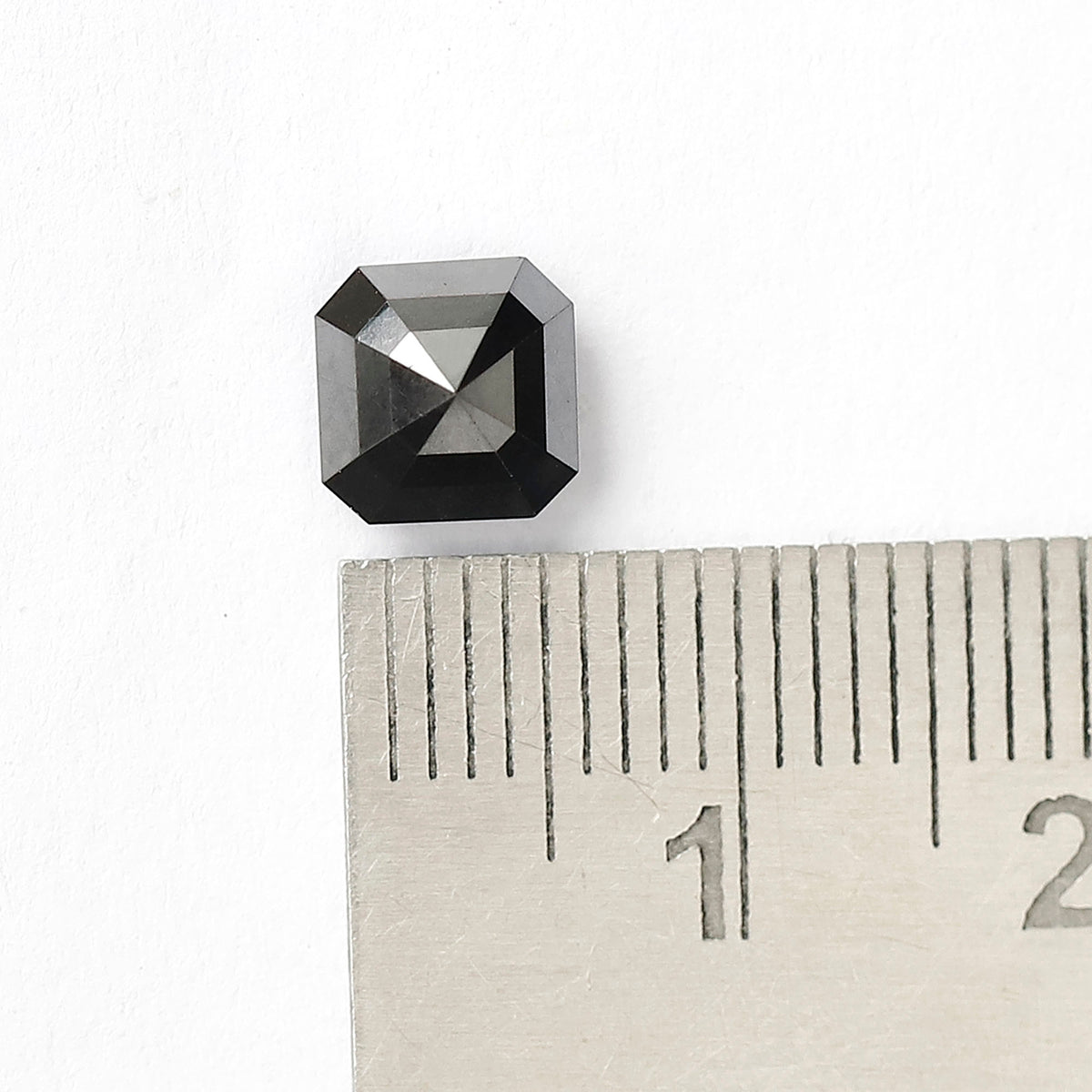 1.98 Carat Asscher Cut Black Diamond, Heated Jet Black, 6.70mm