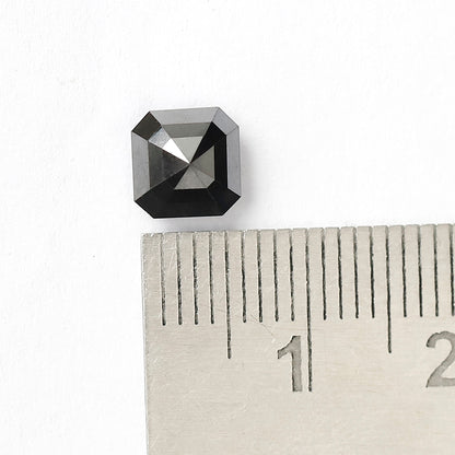 1.98 Carat Asscher Cut Black Diamond, Heated Jet Black, 6.70mm