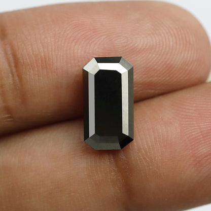 3.21 Carat Black Diamond, 12.10mm Emerald Cut, Heated Jet Black