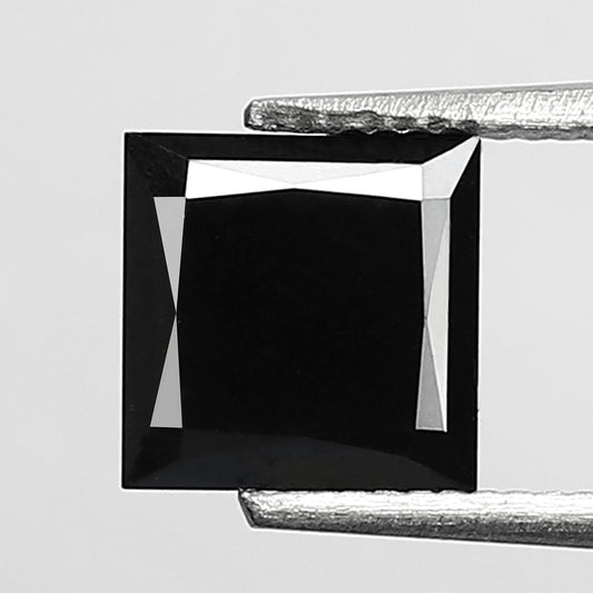 1.45 Carat Princess Cut Black Diamond, Heated Jet Black, 6.50mm