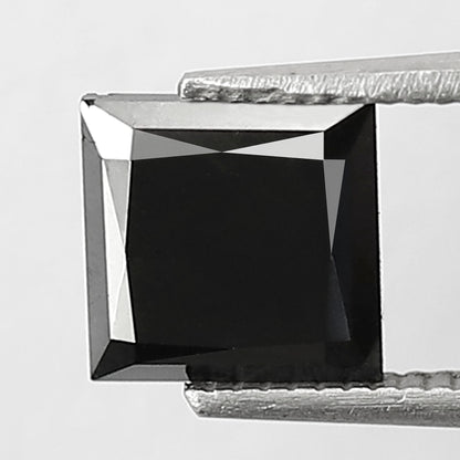 1.45 Carat Princess Cut Black Diamond, Heated Jet Black, 6.50mm