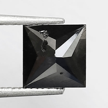 1.45 Carat Princess Cut Black Diamond, Heated Jet Black, 6.50mm