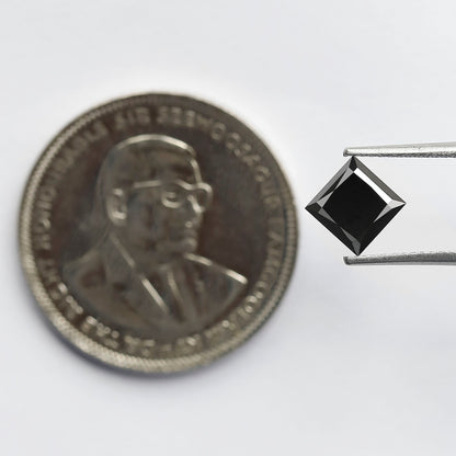 1.45 Carat Princess Cut Black Diamond, Heated Jet Black, 6.50mm