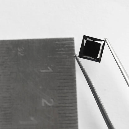 1.45 Carat Princess Cut Black Diamond, Heated Jet Black, 6.50mm