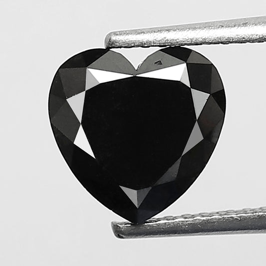 2.08 Carat Heart Cut Black Diamond, Full Faceted, Heated Jet Black