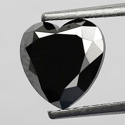 2.08 Carat Heart Cut Black Diamond, Full Faceted, Heated Jet Black