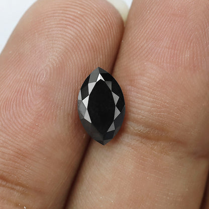 1.82 Carat Marquise Black Diamond, Heated Jet Black, 10mm Earth-Mined