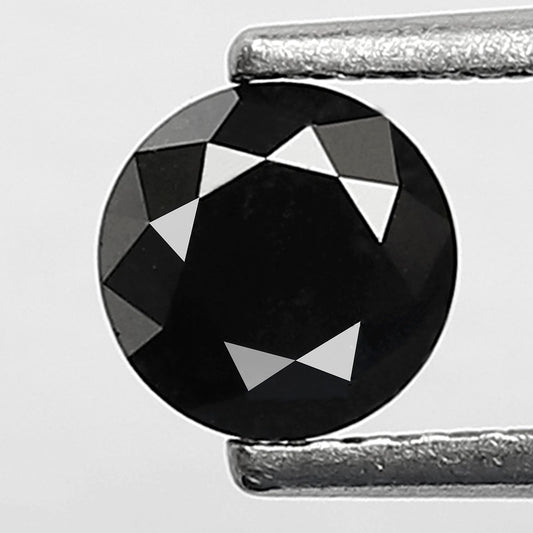 0.68 Carat Round Brilliant Cut Black Diamond, Heated Jet Black, Full Faceted
