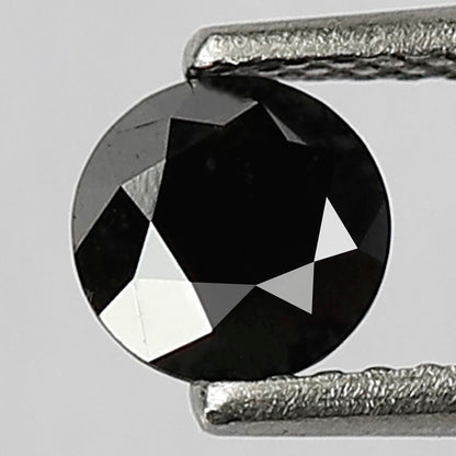 0.68 Carat Round Brilliant Cut Black Diamond, Heated Jet Black, Full Faceted