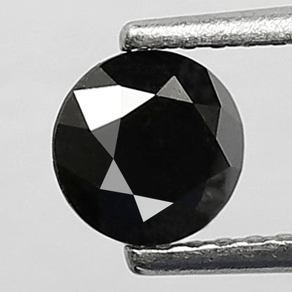 0.68 Carat Round Brilliant Cut Black Diamond, Heated Jet Black, Full Faceted