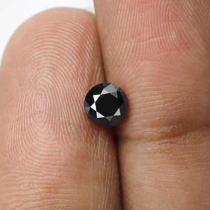 0.68 Carat Round Brilliant Cut Black Diamond, Heated Jet Black, Full Faceted