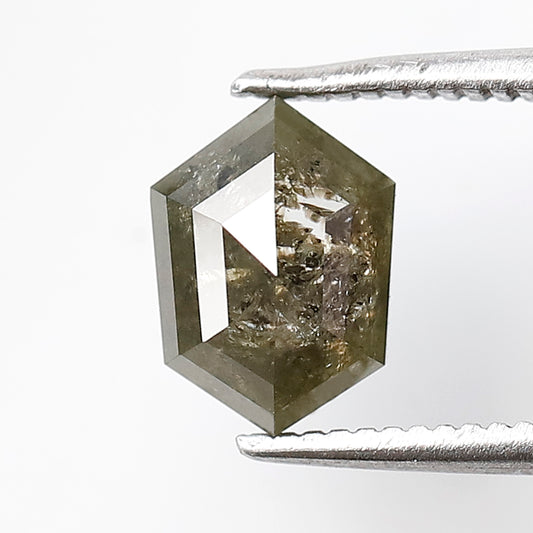 1.54 CT HEXAGON Shape Natural Loose Diamond, Greenish Grey-Black color salt and pepper Diamond, 8 mm hexagon diamond for making wedding ring