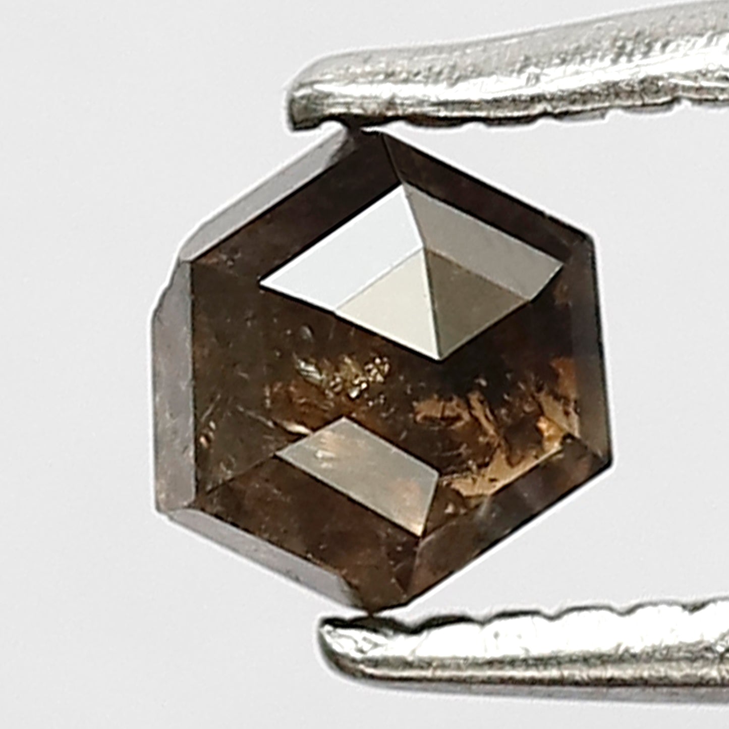 0.48 CT 4.7 MM Hexagon Shape Deep Brownish Salt and Pepper Rustic Loose Diamond for Delicate Rings and Necklaces