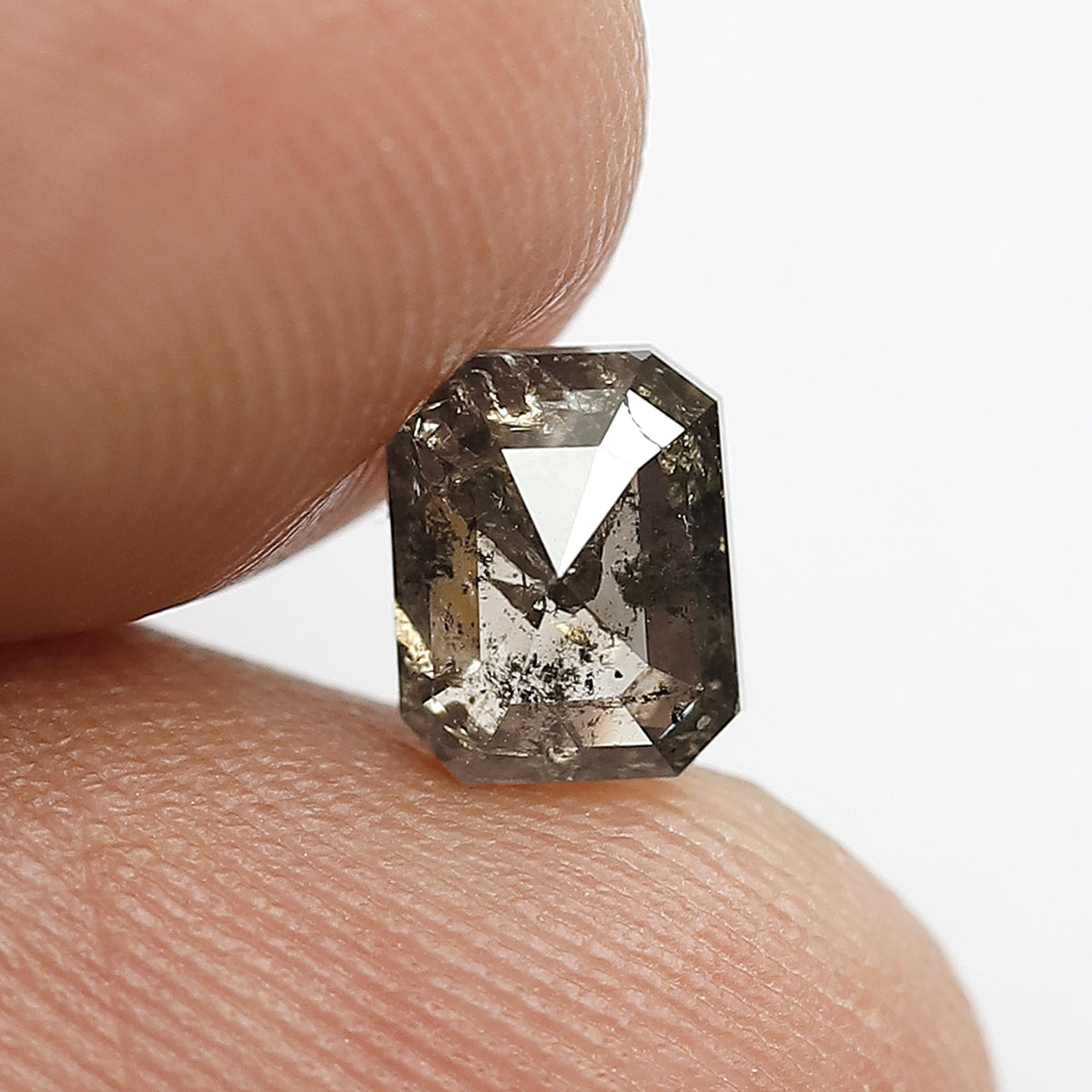 Natural Emerald Shape 1.10 Carat Diamond, 6.2 x 4.9 MM Natural Brownish Black Rustic Loose Diamond