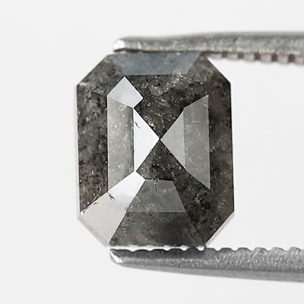7.40 MM Natural Grey Black color Salt and Pepper Diamond 1.90 CT Emerald cut Loose Diamond For Ring