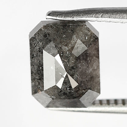 7.40 MM Natural Grey Black color Salt and Pepper Diamond 1.90 CT Emerald cut Loose Diamond For Ring