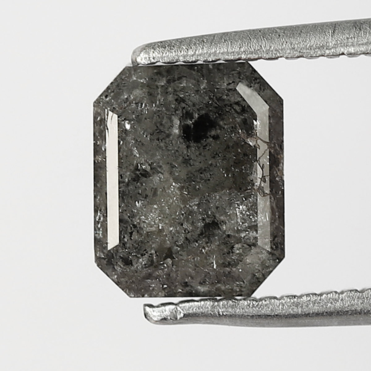 7.40 MM Natural Grey Black color Salt and Pepper Diamond 1.90 CT Emerald cut Loose Diamond For Ring