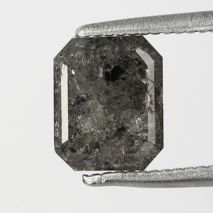 7.40 MM Natural Grey Black color Salt and Pepper Diamond 1.90 CT Emerald cut Loose Diamond For Ring
