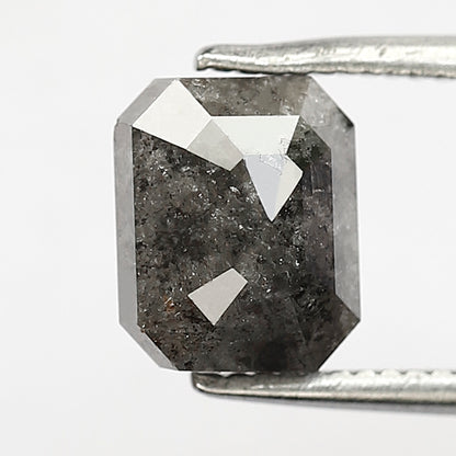 7.40 MM Natural Grey Black color Salt and Pepper Diamond 1.90 CT Emerald cut Loose Diamond For Ring