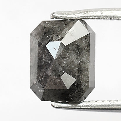7.40 MM Natural Grey Black color Salt and Pepper Diamond 1.90 CT Emerald cut Loose Diamond For Ring
