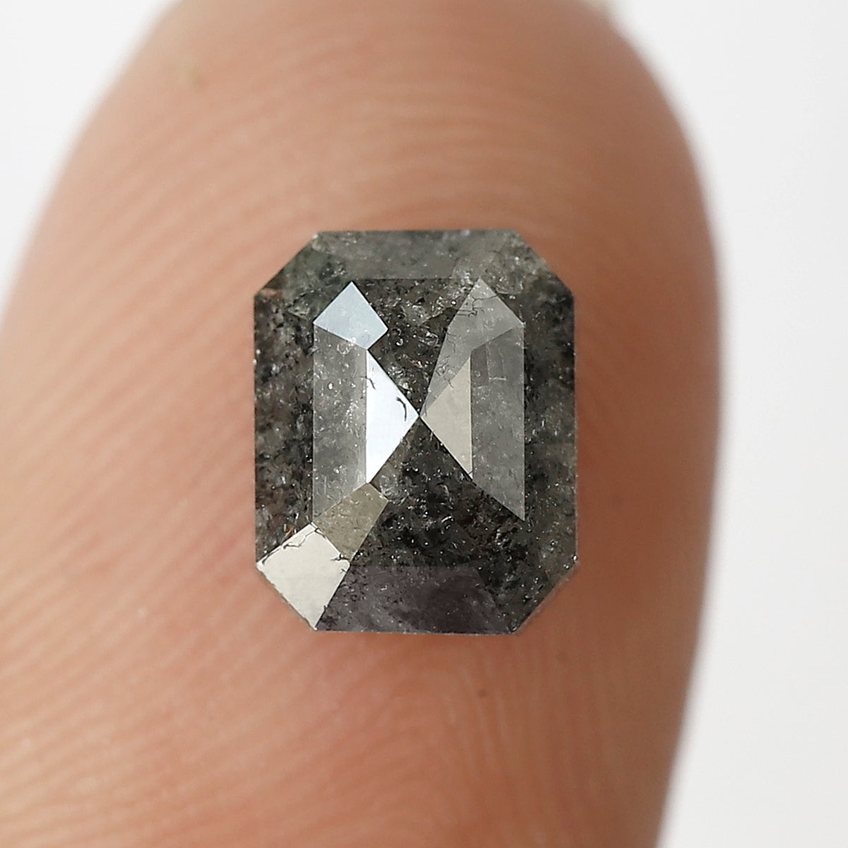 7.40 MM Natural Grey Black color Salt and Pepper Diamond 1.90 CT Emerald cut Loose Diamond For Ring