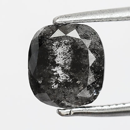 1.55 CT cushion Shape Salt and Pepper Diamond 7 MM Natural Grey Black color Loose Diamond