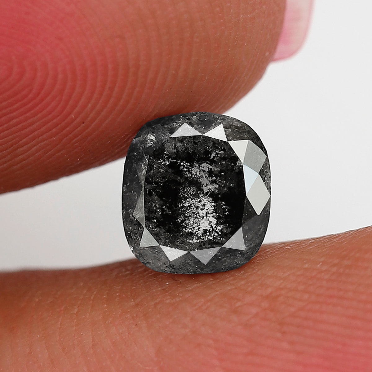 1.55 CT cushion Shape Salt and Pepper Diamond 7 MM Natural Grey Black color Loose Diamond