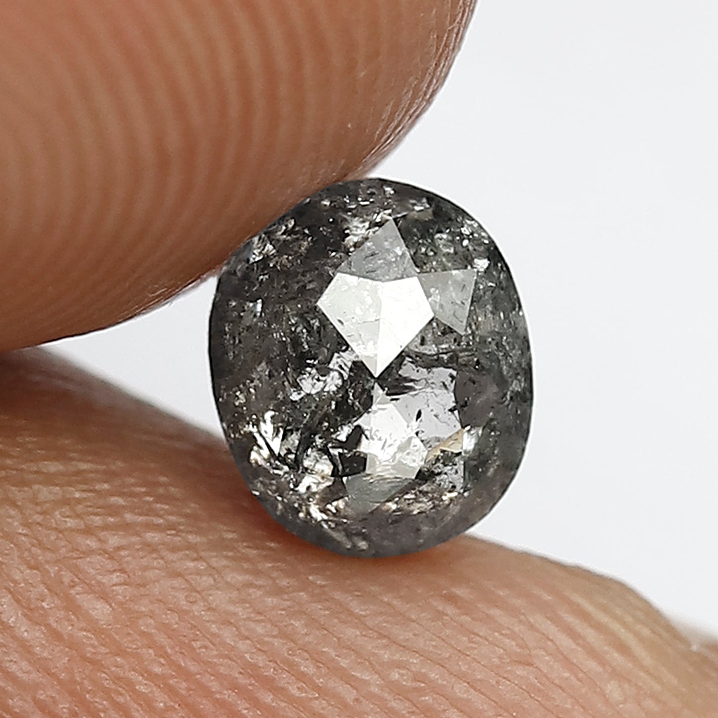 1.21 CT Fancy Grey Blackish Rustic Oval Cut Salt and Pepper for Vintage Jewelry