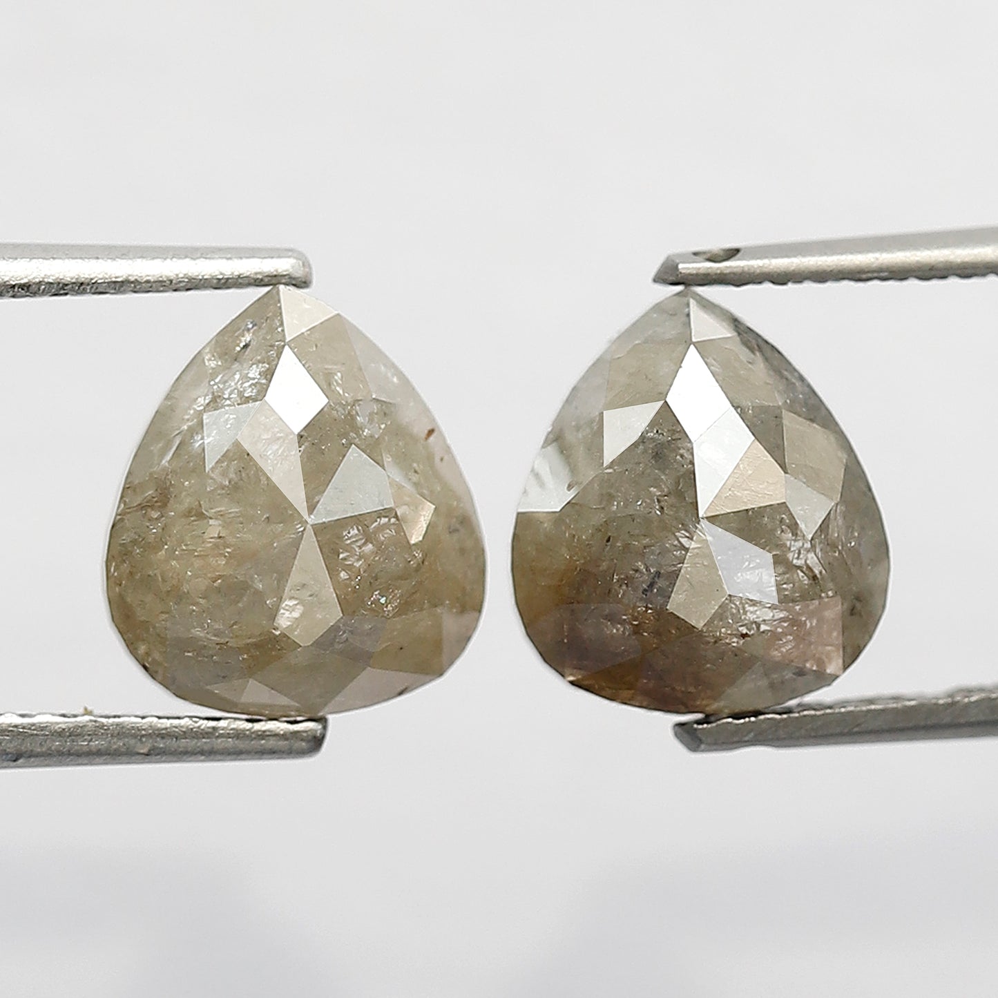 Pear Shape Pair 3.27 Ct Natural Brownish Gray Rustic Diamonds | 8.40 mm Loose Diamonds For Earrings