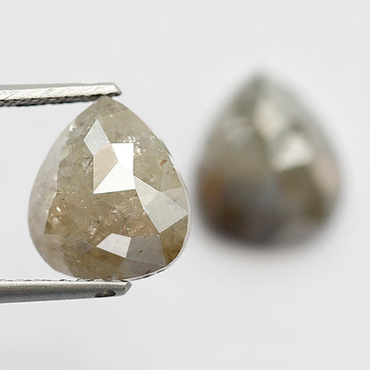 Pear Shape Pair 3.27 Ct Natural Brownish Gray Rustic Diamonds | 8.40 mm Loose Diamonds For Earrings