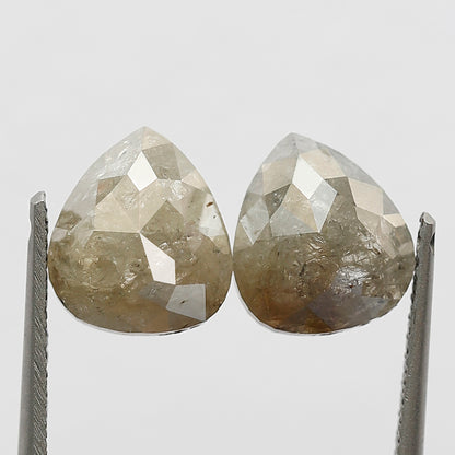 Pear Shape Pair 3.27 Ct Natural Brownish Gray Rustic Diamonds | 8.40 mm Loose Diamonds For Earrings