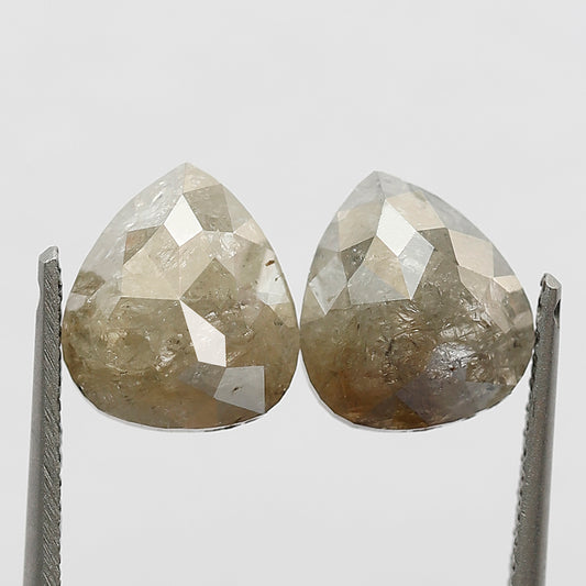 Pear Shape Pair 3.27 Ct Natural Brownish Gray Rustic Diamonds | 8.40 mm Loose Diamonds For Earrings