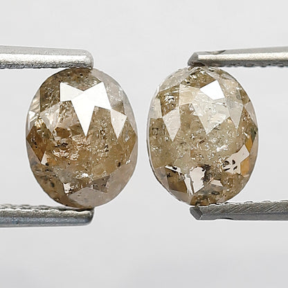 Natural 1.25 Ct Brownish Oval Shape Ethical Diamonds | 6.30 mm Rustic Loose Pair for Jewelry