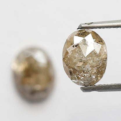 Natural 1.25 Ct Brownish Oval Shape Ethical Diamonds | 6.30 mm Rustic Loose Pair for Jewelry