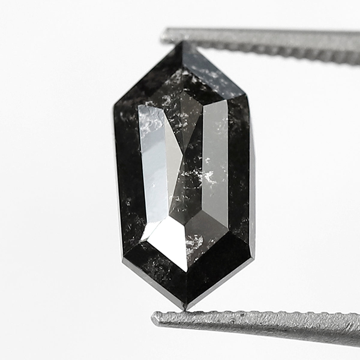 10.40 MM Natural Grey Black color Salt and Pepper Diamond 1.36 CT Elongated Hexagon cut Loose Diamond For Ring