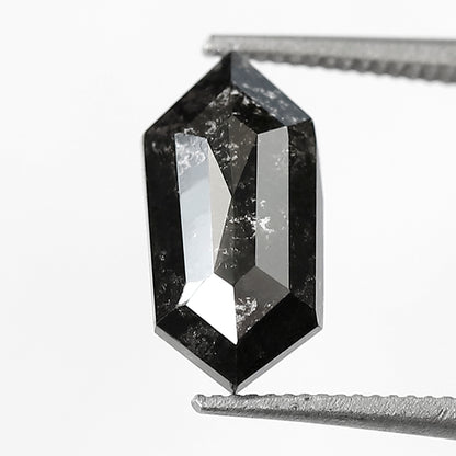 10.40 MM Natural Grey Black color Salt and Pepper Diamond 1.36 CT Elongated Hexagon cut Loose Diamond For Ring