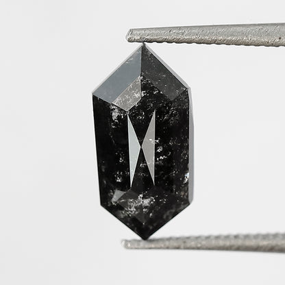 10.40 MM Natural Grey Black color Salt and Pepper Diamond 1.36 CT Elongated Hexagon cut Loose Diamond For Ring